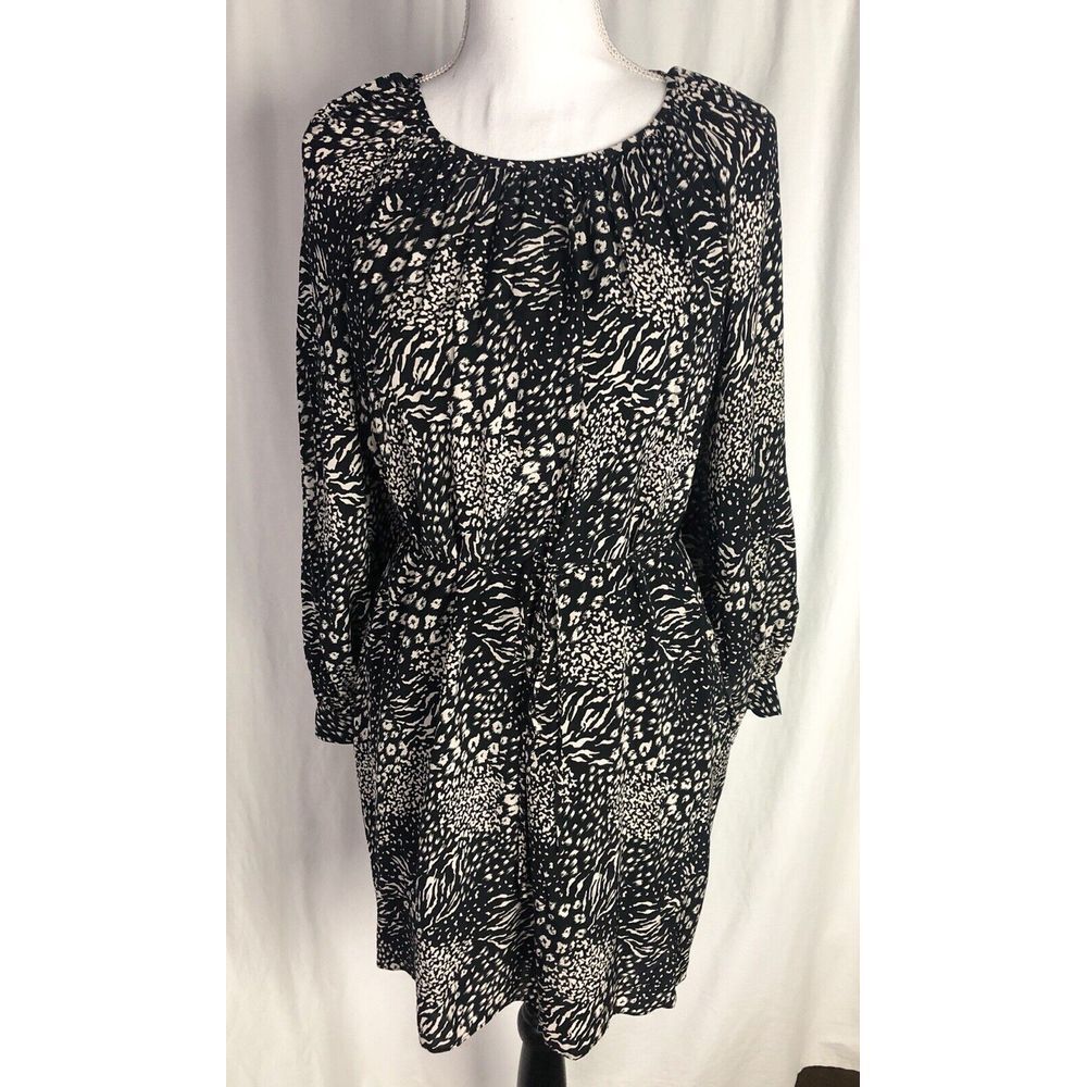 Joie Women's Size XS Black Ivory Geometric Dress Tie Front Long Sleeve
